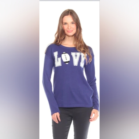 Just Madison Navy Love Football Graphic Sweater S NWOT - Picture 2 of 4